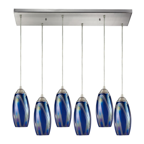 Iridescence 6- Light Satin Nickel Glass Vintage Fixture Ceiling Mini Pendant