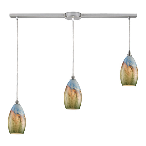 Geologic 3-Lt Linear Satin Nickel Glass Vintage Fixture Ceiling Mini Pendant