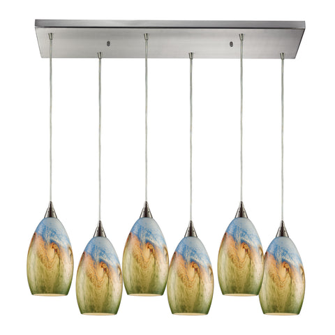 Geologic 6- Light Satin Nickel Light Glass Vintage Fixture Ceiling Mini Pendant