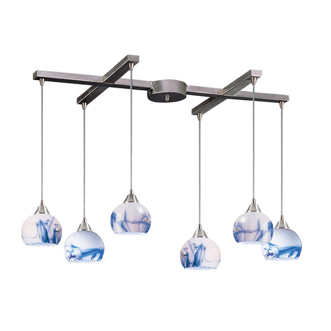 Mela Collection 6 Lt H-Bar Mountain Glass Vintage Fixture Ceiling Pendant