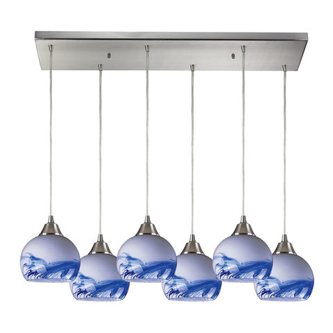 Mela 6- Light Satin Nickel Light Glass Vintage Fixture Ceiling Mini Pendant