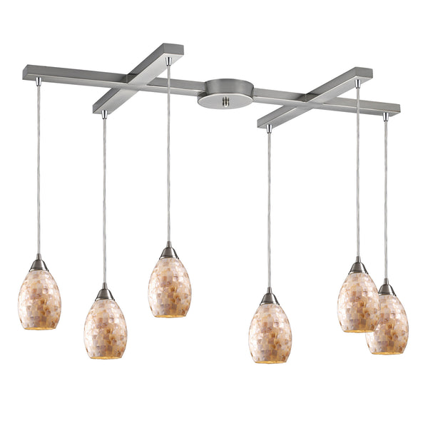 Capri 6-Light s Satin Nickel Light Glass Vintage Fixture Ceiling Pendant