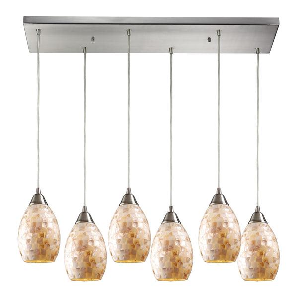 Capri 6- Light Satin Nickel Light Glass Vintage Fixture Ceiling Mini Pendant