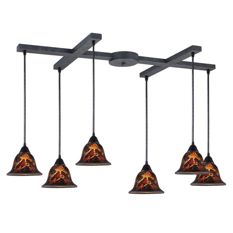 Firestorm 6-Light s Dark Rust Light Glass Vintage Fixture Ceiling Pendant