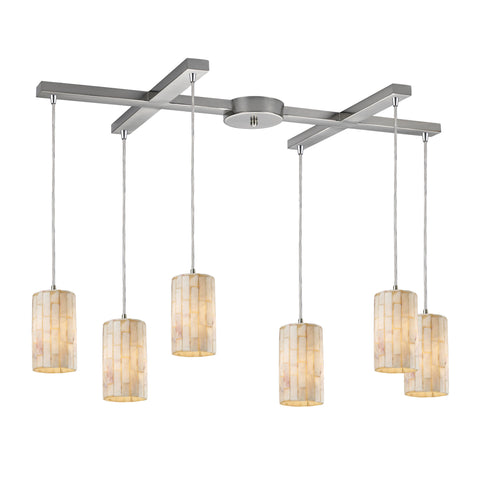 Coletta 6-Light Stone Satin Nickel Light Glass Vintage Fixture Ceiling Pendant