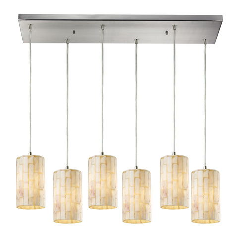 Piedra 6- Light Satin Nickel Light Glass Vintage Fixture Ceiling Mini Pendant