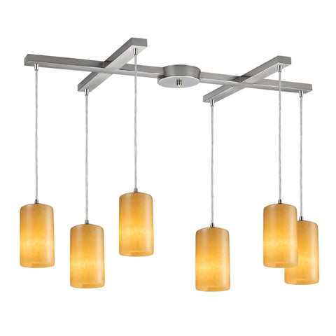 Piedra 6-Light Genuine Stone Satin Nickel Glass Vintage Fixture Ceiling Pendant