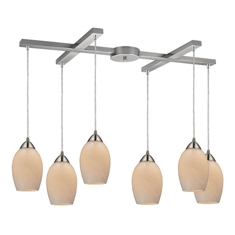 Favela 6- Light Satin Nickel Light Glass Vintage Fixture Ceiling Pendant