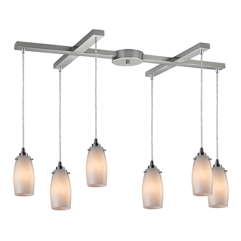 Favelita 6- Light Satin Nickel Light Glass Vintage Fixture Ceiling Pendant