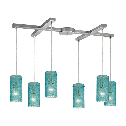 Ice Fragments 6 Light Glass Satin Nickel Vintage Fixture Ceiling Pendant