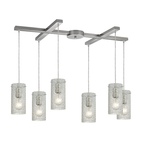 Ice Fragments 6 Light Glass Satin Nickel Vintage Fixture Ceiling Pendant