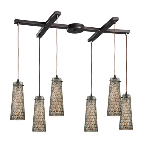 Jerard 6 Light Oil Rubbed Bronze Glass Vintage Fixture Ceiling Pendant