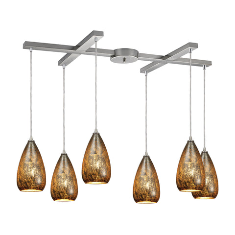 Karma 6 Light P Light Glass Satin Nickel Vintage Fixture Ceiling Pendant