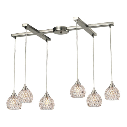 Kersey Collection 6 light Satin Nickel Glass Vintage Fixture Ceiling Pendant