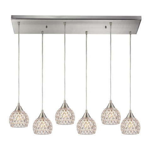 Kersey Collection 6 light Satin Nickel Glass Vintage Fixture Mini Pendant