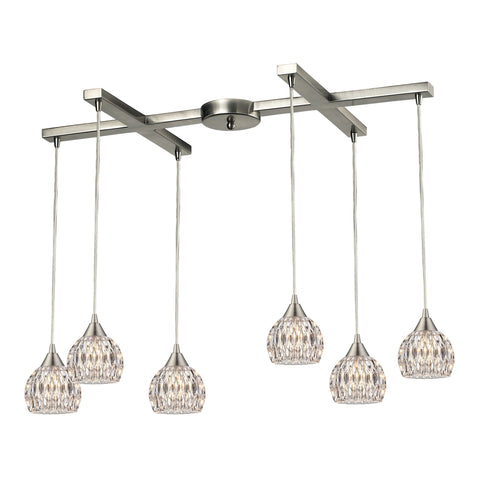 Kersey Collection 6 light Satin Nickel Glass Vintage Fixture Ceiling Pendant