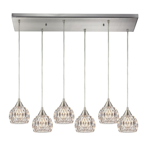 Kersey Collection 6 light Satin Nickel Glass Vintage Fixture Mini Pendant