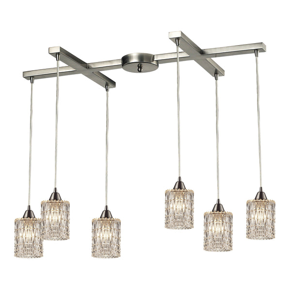 Kersey Collection 6 light Satin Nickel Glass Vintage Fixture Ceiling Pendant