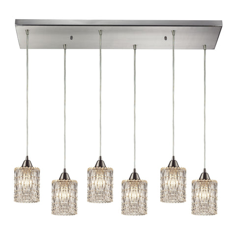 Kersey Collection 6 light Satin Nickel Glass Vintage Fixture Mini Pendant