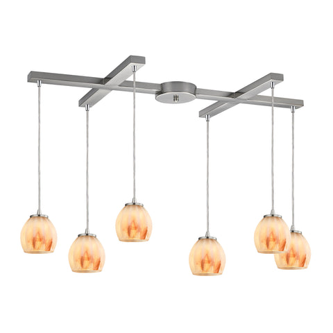 Melony 6 Light Glass Satin Nickel Vintage Fixture Ceiling Pendant