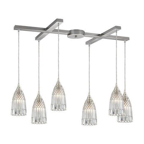 Kersey 6 Light Glass Satin Nickel Vintage Fixture Ceiling Pendant