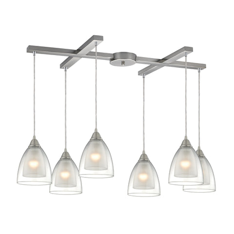 Layers 6 Light Glass Satin Nickel Vintage Fixture Ceiling Pendant