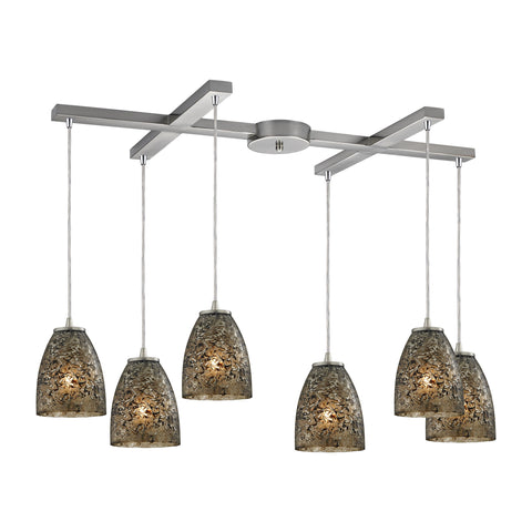 Fissure 6 Satin Nickel Light Glass Vintage Fixture Ceiling Pendant