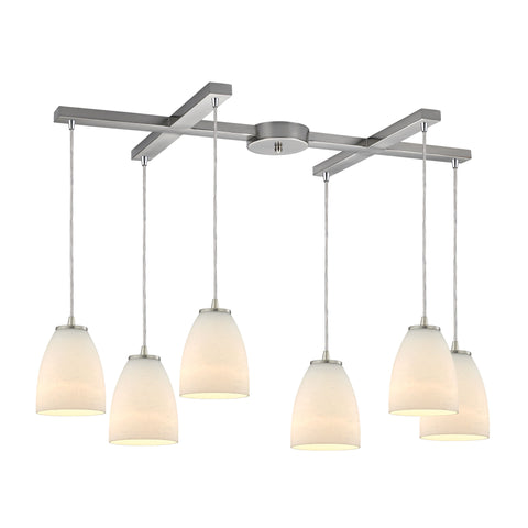 Sandstorm 6 Lig Light Glass Satin Nickel Vintage Fixture Ceiling Pendant