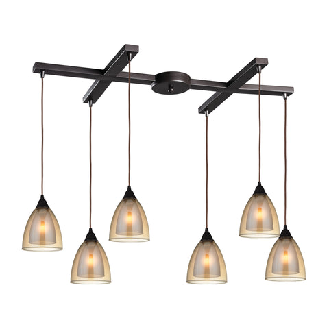 Layers 6 Light Glass Oil Rubbed Bronze Vintage Fixture Ceiling Pendant