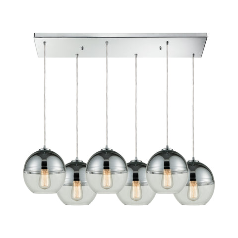 Revelo 6 Polished Chrome Light Glass Vintage Fixture Ceiling Pendant