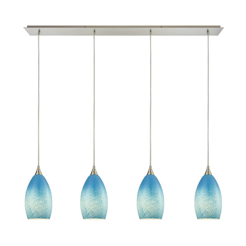 Earth 4 Light Satin Nickel and Sky Blue Glass Vintage Fixture Pendant