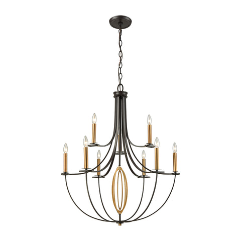 Dione 9-Light Oil Rubbed Bronze Brushed Antique Brass Accents Light Chandelier