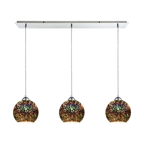 Illusions 3-Light Linear Pan Polished Chrome with 3-D Starburst Glass Pendant