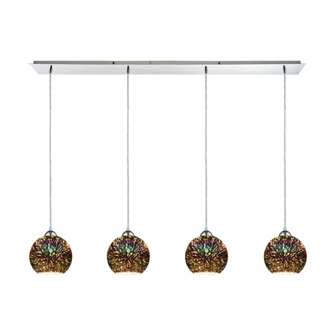 Illusions 4-Light Linear Pan Polished Chrome with 3-D Starburst Glass Pendant