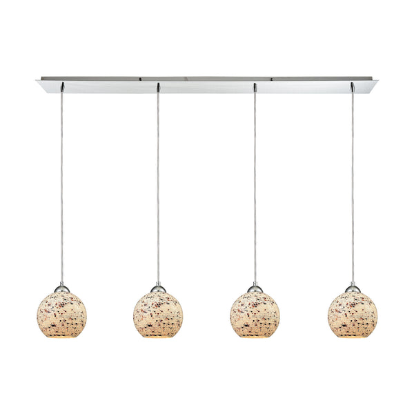 Spatter 4-Light Linear Pan Polished Chrome with Spatter Mosaic Glass Pendant