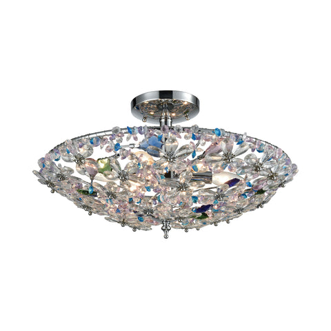 Crystallus 6 Light Polished Chrome Multi-Colored Crystal Light Semi Flush Mount