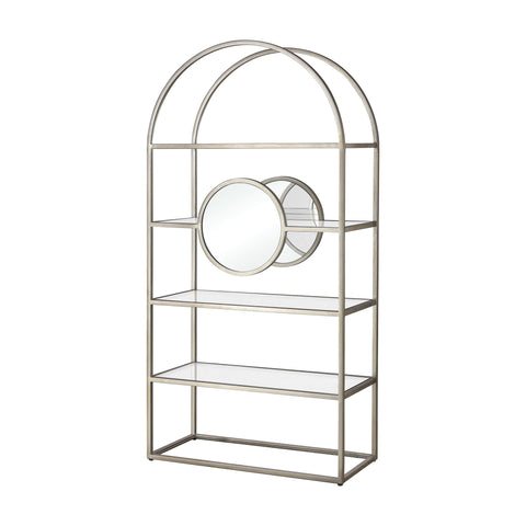 Polaris Antique Silver Clear Mirror Storage Bookcase Shelf Bookshelf