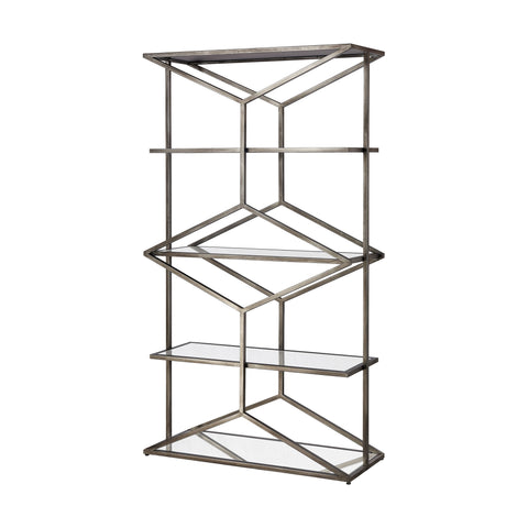 Croix Antique Silver Clear Glass Storage Bookcase Shelf Bookshelf