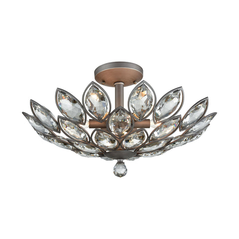 La Crescita 6 Light Weathered Zinc with Clear Crystal Light Semi Flush Mount