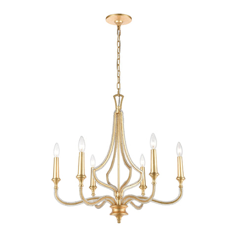 La Rochelle 6-Light Parisian Gold Leaf Light Vintage Fixture Ceiling Chandelier