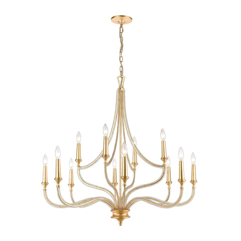 La Rochelle 12-Light Parisian Gold Leaf Light Vintage Fixture Ceiling Chandelier