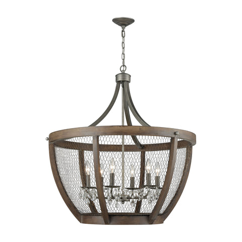 Renaissance Invention Wide Basket Pendant Weathered Zinc Light Chandelier