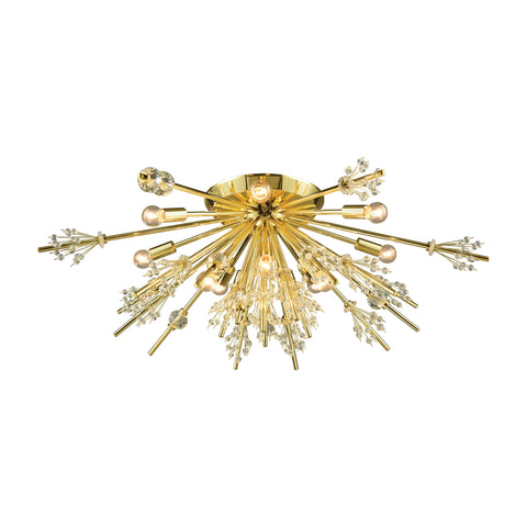 Starburst 12 Light Polished Gold Light Fixture Ceiling Vintage Semi Flush Mount