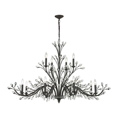 Crystal Branches 12-Light Burnt Bronze Light Vintage Fixture Ceiling Chandelier