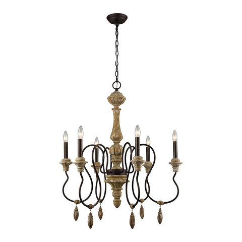 Salon De Provence Aged Iron Natural Wood Tone Light Fixture Ceiling Chandelier