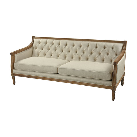 Lucrezia Lotus Linen Washed Wood Mid Century Modern Sofa