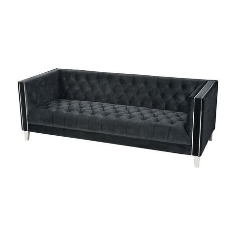 Siege Train Black Velvet Stainless Steel Legs Accents Mid Century Modern Sofa