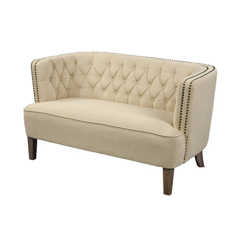 Stoke Love Seat In Grey Cream Linen Brass Mid Century Modern Sofa