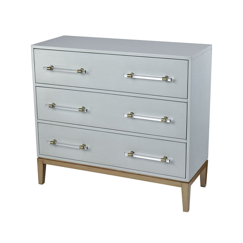 Girl Friday 3-Drawer Cabinet Light Grey Gold Acrylic Hardware Chest Drawer