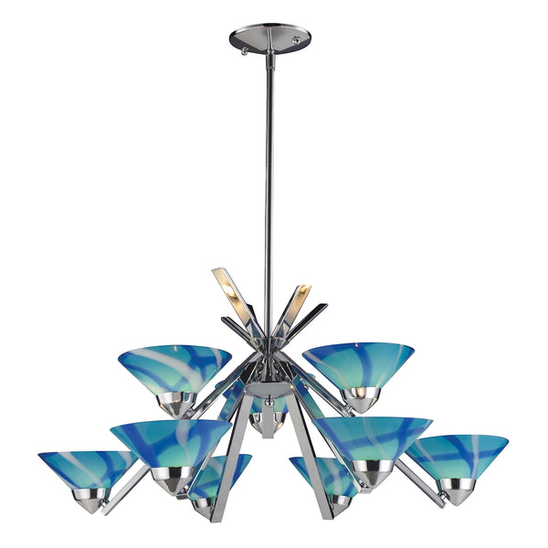 Refraction 6+3-Light Polished Chrome with Carribean Glass Light Chandelier